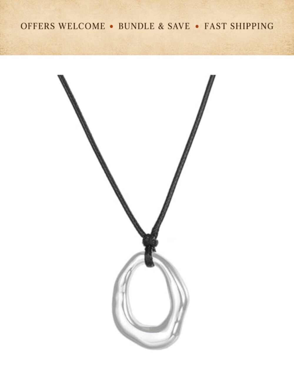 Chunky Round Pendant Choker Necklace Adjustable Wax Cord Boho Western